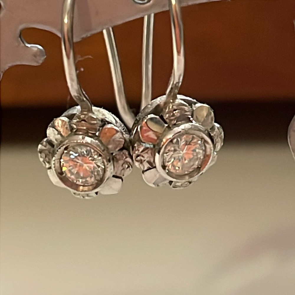 Vintage Italian Diamond Flower Earrings - Picture 2 of 6
